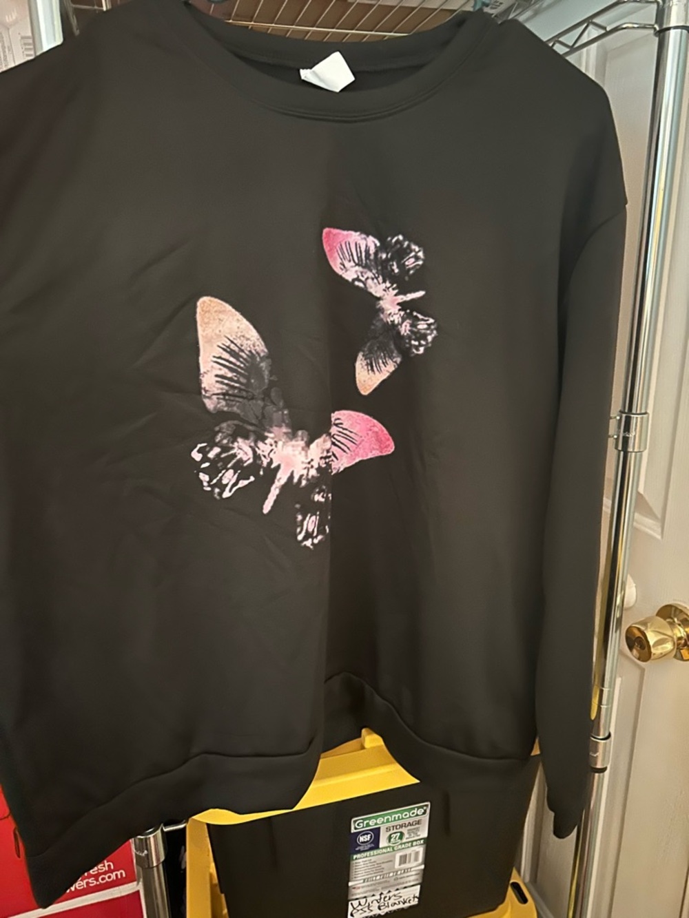 Black Sweatshirt with Pink Butterfly Print